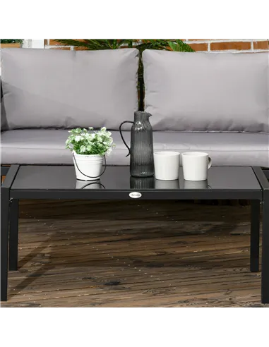 Outsunny 4 Piece Metal Garden Furniture Set with Tempered Glass Coffee Table, Texteline Pocket, Outdoor Set Loveseat Single Armc