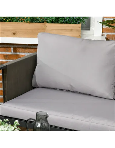 Outsunny 4 Piece Metal Garden Furniture Set with Tempered Glass Coffee Table, Texteline Pocket, Outdoor Set Loveseat Single Armc