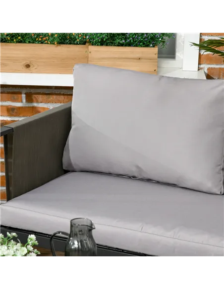 Outsunny 4 Piece Metal Garden Furniture Set with Tempered Glass Coffee Table, Texteline Pocket, Outdoor Set Loveseat Single Armc
