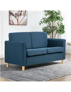 HOMCOM Compact Loveseat Sofa, Modern 2 Seater Sofa for Living Room with Wood Legs and Armrests, Blue 2