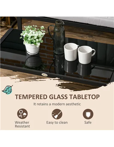 Outsunny 5 Seater Garden Corner Sofa Set, 4 Pieces Metal Garden Furniture Set with Loveseats, Glass Top Coffee Table, Breathable