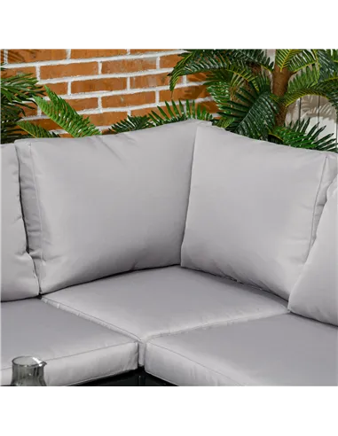 Outsunny 5 Seater Garden Corner Sofa Set, 4 Pieces Metal Garden Furniture Set with Loveseats, Glass Top Coffee Table, Breathable