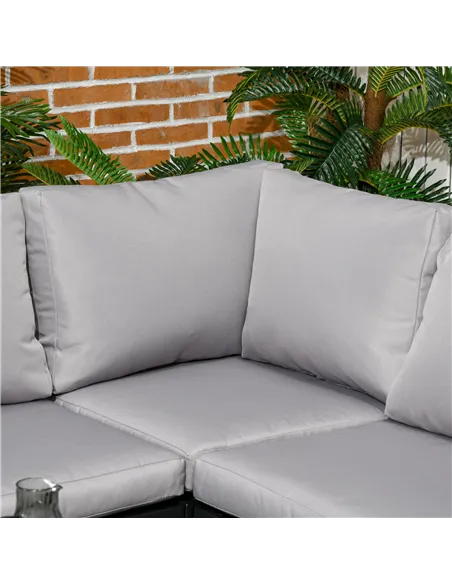 Outsunny 5 Seater Garden Corner Sofa Set, 4 Pieces Metal Garden Furniture Set with Loveseats, Glass Top Coffee Table, Breathable