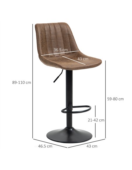 HOMCOM Bar Stools Set of 2, Swivel Counter Height Barstools with Back, Adjustable Bar Chairs, Breakfast Dining Stools for Kitche