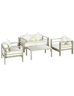 Outsunny 4 Pieces Outdoor Garden Furniture Set, Aluminium Frame Backyard Furniture w/ Thick Padded Cushioned Loveseat, 2 Chairs,