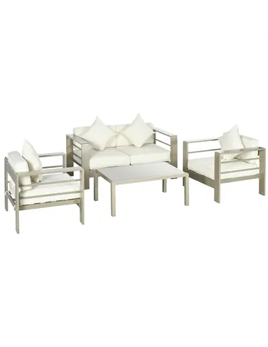 Outsunny 4 Pieces Outdoor Garden Furniture Set, Aluminium Frame Backyard Furniture w/ Thick Padded Cushioned Loveseat, 2 Chairs,