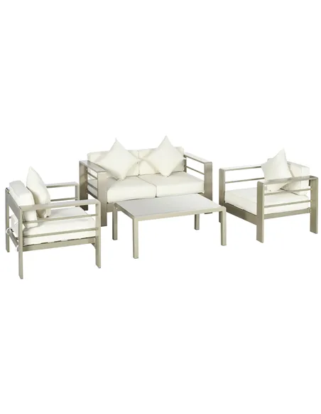 Outsunny 4 Pieces Outdoor Garden Furniture Set, Aluminium Frame Backyard Furniture w/ Thick Padded Cushioned Loveseat, 2 Chairs,