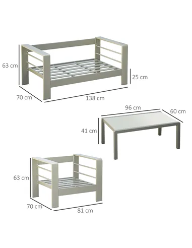 Outsunny 4 Pieces Outdoor Garden Furniture Set, Aluminium Frame Backyard Furniture w/ Thick Padded Cushioned Loveseat, 2 Chairs,