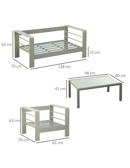 Outsunny 4 Pieces Outdoor Garden Furniture Set, Aluminium Frame Backyard Furniture w/ Thick Padded Cushioned Loveseat, 2 Chairs,