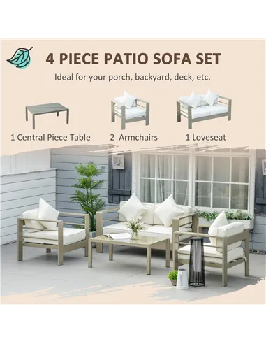 Outsunny 4 Pieces Outdoor Garden Furniture Set, Aluminium Frame Backyard Furniture w/ Thick Padded Cushioned Loveseat, 2 Chairs,