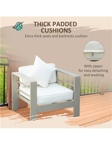 Outsunny 4 Pieces Outdoor Garden Furniture Set, Aluminium Frame Backyard Furniture w/ Thick Padded Cushioned Loveseat, 2 Chairs,