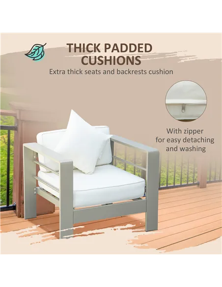 Outsunny 4 Pieces Outdoor Garden Furniture Set, Aluminium Frame Backyard Furniture w/ Thick Padded Cushioned Loveseat, 2 Chairs,