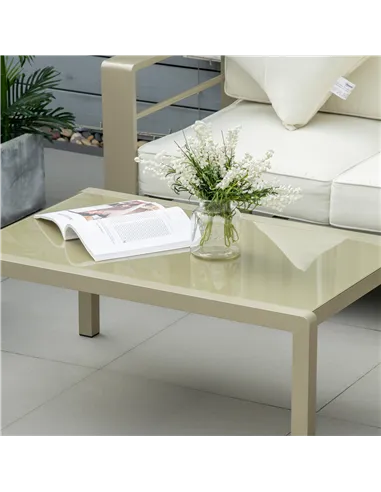 Outsunny 4 Pieces Outdoor Garden Furniture Set, Aluminium Frame Backyard Furniture w/ Thick Padded Cushioned Loveseat, 2 Chairs,