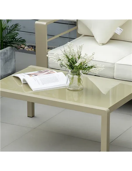 Outsunny 4 Pieces Outdoor Garden Furniture Set, Aluminium Frame Backyard Furniture w/ Thick Padded Cushioned Loveseat, 2 Chairs,