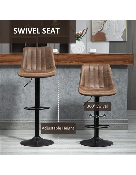 HOMCOM Bar Stools Set of 2, Swivel Counter Height Barstools with Back, Adjustable Bar Chairs, Breakfast Dining Stools for Kitche
