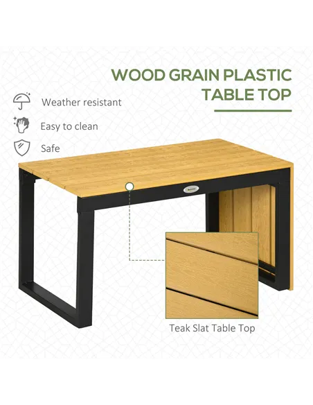 Outsunny 3 Pieces Patio Furniture Set, Outdoor Garden Sofa Conversation Set w/ Padded Cushions, Wood Grain Plastic Top Table and