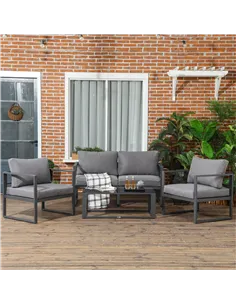 Outsunny 4 Pieces Garden Sofa Set 2 Single Armchair 1 Bench & Side Table Set Aluminium Frame Patio Furniture with Cushions Grey 2