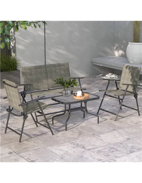 Outsunny Four-Piece Metal Garden Sofa Set - Mixed Brown