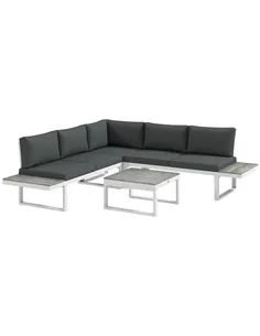 Outsunny 4 Pieces Garden Furniture Set, 5-Level Reclining Garden Corner Sofa Set, Outdoor Lounge Conversation Sectional with Cus