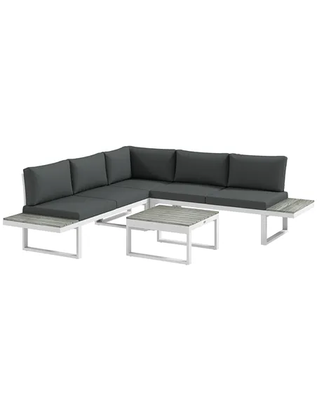 Outsunny 4 Pieces Garden Furniture Set, 5-Level Reclining Garden Corner Sofa Set, Outdoor Lounge Conversation Sectional with Cus