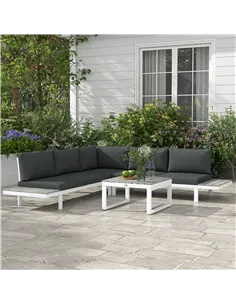 Outsunny 4 Pieces Garden Furniture Set, 5-Level Reclining Garden Corner Sofa Set, Outdoor Lounge Conversation Sectional with Cus 2