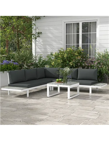 Outsunny 4 Pieces Garden Furniture Set, 5-Level Reclining Garden Corner Sofa Set, Outdoor Lounge Conversation Sectional with Cus