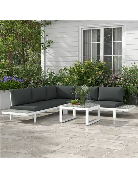 Outsunny 4 Pieces Garden Furniture Set, 5-Level Reclining Garden Corner Sofa Set, Outdoor Lounge Conversation Sectional with Cus