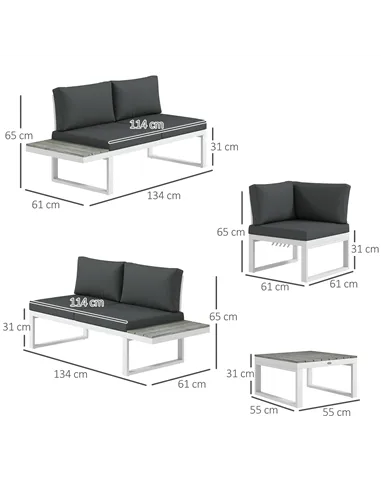 Outsunny 4 Pieces Garden Furniture Set, 5-Level Reclining Garden Corner Sofa Set, Outdoor Lounge Conversation Sectional with Cus