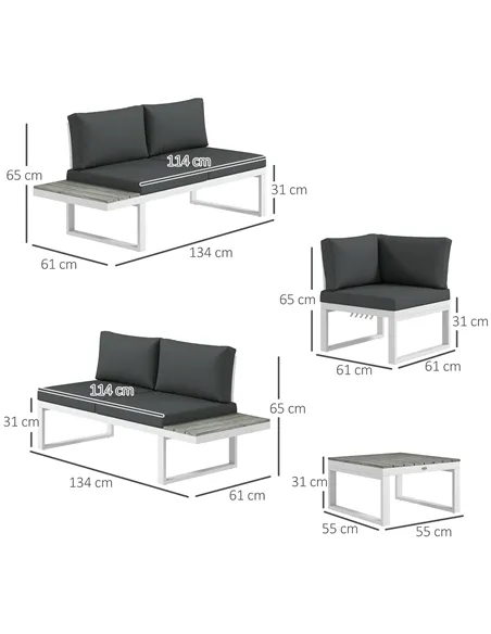 Outsunny 4 Pieces Garden Furniture Set, 5-Level Reclining Garden Corner Sofa Set, Outdoor Lounge Conversation Sectional with Cus