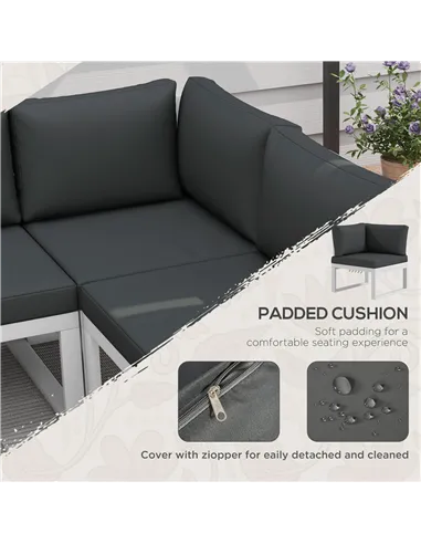 Outsunny 4 Pieces Garden Furniture Set, 5-Level Reclining Garden Corner Sofa Set, Outdoor Lounge Conversation Sectional with Cus