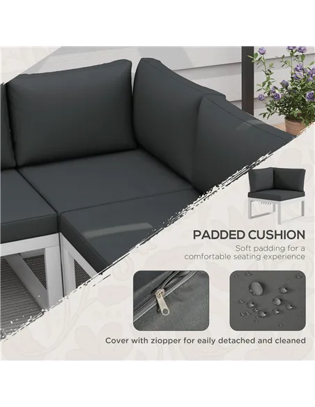 Outsunny 4 Pieces Garden Furniture Set, 5-Level Reclining Garden Corner Sofa Set, Outdoor Lounge Conversation Sectional with Cus