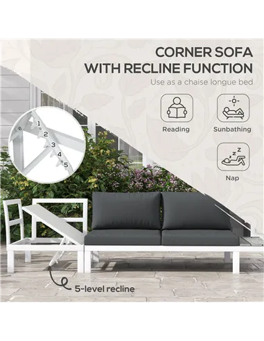 Outsunny 4 Pieces Garden Furniture Set, 5-Level Reclining Garden Corner Sofa Set, Outdoor Lounge Conversation Sectional with Cus
