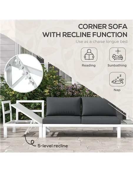 Outsunny 4 Pieces Garden Furniture Set, 5-Level Reclining Garden Corner Sofa Set, Outdoor Lounge Conversation Sectional with Cus