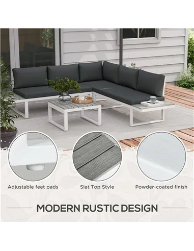 Outsunny 4 Pieces Garden Furniture Set, 5-Level Reclining Garden Corner Sofa Set, Outdoor Lounge Conversation Sectional with Cus