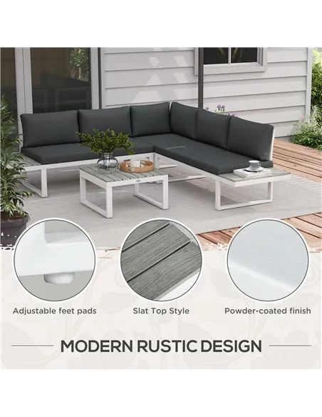 Outsunny 4 Pieces Garden Furniture Set, 5-Level Reclining Garden Corner Sofa Set, Outdoor Lounge Conversation Sectional with Cus