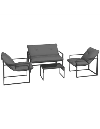 Outsunny Four-Piece Relaxed Back Garden Dining Set - Black/Grey