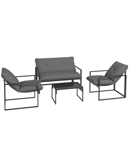 Outsunny Four-Piece Relaxed Back Garden Dining Set - Black/Grey