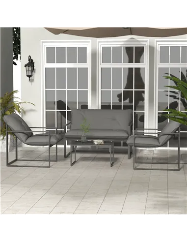 Outsunny Four-Piece Relaxed Back Garden Dining Set - Black/Grey