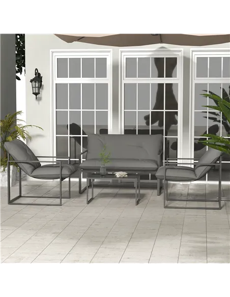 Outsunny Four-Piece Relaxed Back Garden Dining Set - Black/Grey