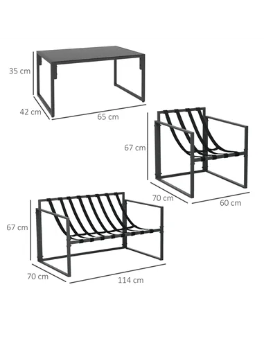 Outsunny Four-Piece Relaxed Back Garden Dining Set - Black/Grey