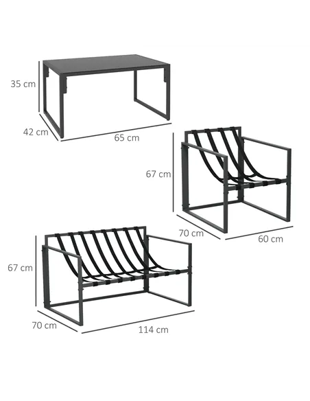 Outsunny Four-Piece Relaxed Back Garden Dining Set - Black/Grey