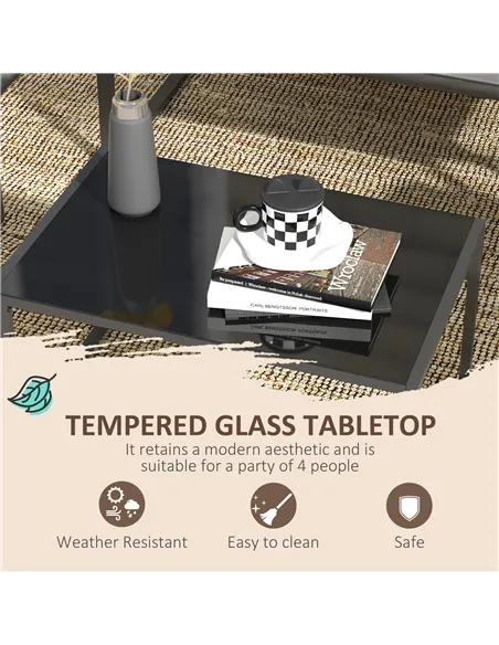 Outsunny Four-Piece Relaxed Back Garden Dining Set - Black/Grey