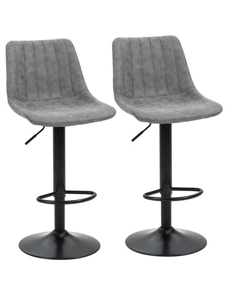 HOMCOM Modern Bar Stools Set of 2, Height Adjustable Swivel Bar Chairs with Backrest, Gas Lift and Footrest, Microfibre Barstool