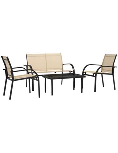 Outsunny Four-Piece Curved Steel Garden Dining Set  - Beige/Grey