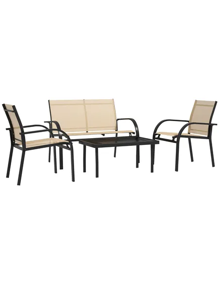 Outsunny Four-Piece Curved Steel Garden Dining Set  - Beige/Grey