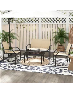 Outsunny Four-Piece Curved Steel Garden Dining Set  - Beige/Grey 2