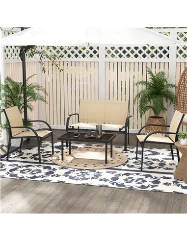 Outsunny Four-Piece Curved Steel Garden Dining Set  - Beige/Grey
