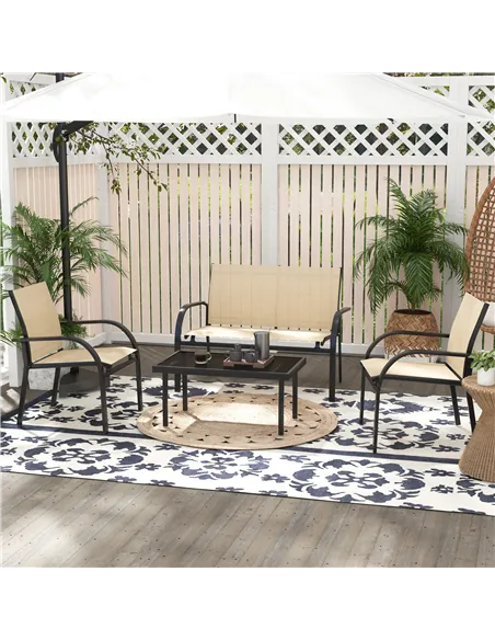 Outsunny Four-Piece Curved Steel Garden Dining Set  - Beige/Grey