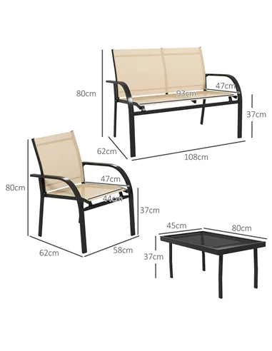 Outsunny Four-Piece Curved Steel Garden Dining Set  - Beige/Grey