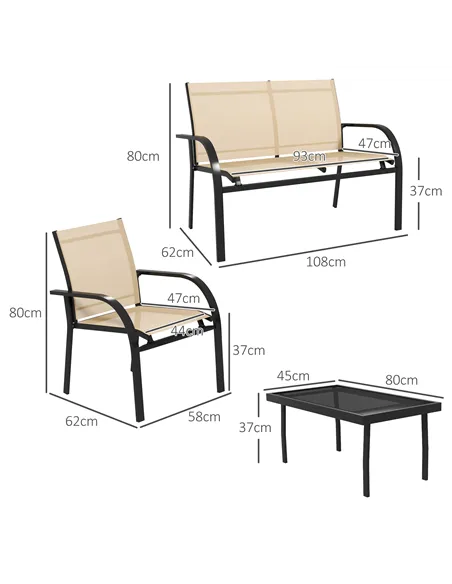 Outsunny Four-Piece Curved Steel Garden Dining Set  - Beige/Grey